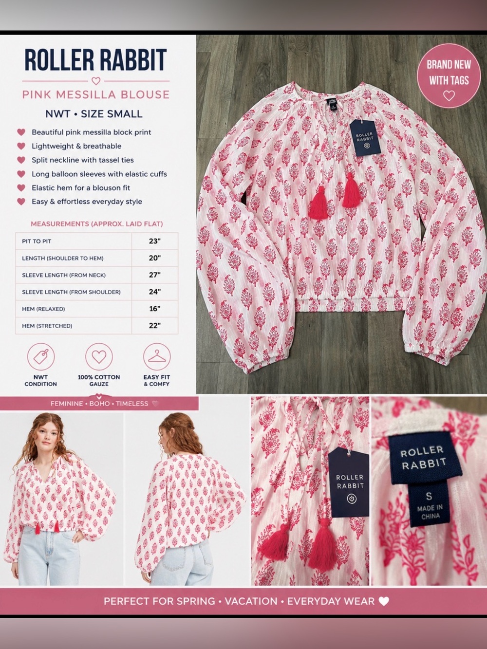 Roller Rabbit x Target Pink Mesilla Blouse – NWT Size Small – MSRP $40